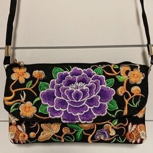 Floral Embroidered Crossbody / Wristlet